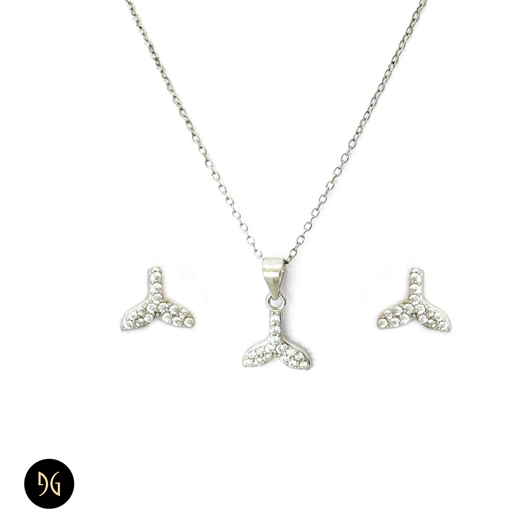 نیم ست نقره زنانه مجلسی طرح دم وال مدل NSW N1