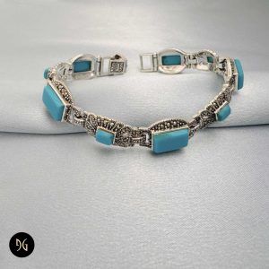 دستبند نقره زنانه نگین دار فیروزه آمریکایی مدل DSW D51