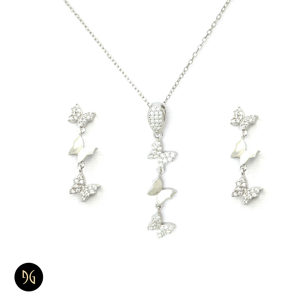 نیم ست نقره زنانه طرح پروانه ای مدل NSW N2