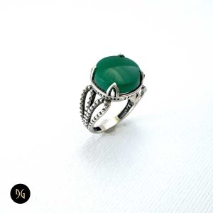 انگشتر نقره زنانه عقیق سبز مدل RSW F53