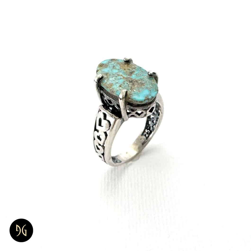 انگشتر نقره زنانه با سنگ فیروزه نیشابور شجر مدل RSW F57