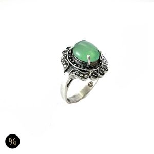 انگشتر نقره زنانه عقیق سبز مهتابی مدل RSW F58