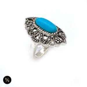 انگشتر نقره زنانه فیروزه آمریکایی مدل RSW F63